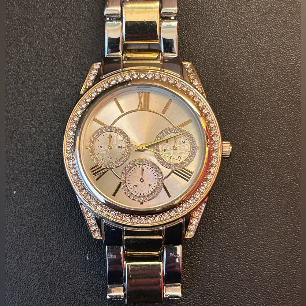 I.N.C. Crystal Bezel Two Tone Watch Women’s Silver Gold Stainless Steel Dial INC